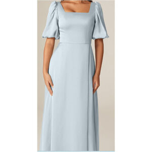 AW BRIDAL sz 12 L Baby Blue Etta Satin Formal Bridesmaid Maxi Dress New B87